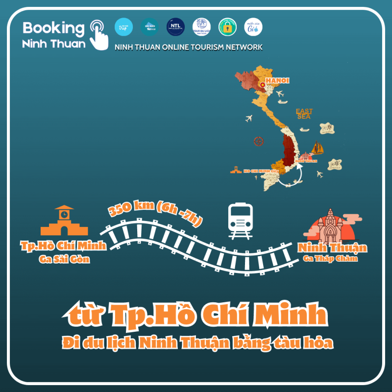 Lộ trình đi du lịch Ninh Thuận từ Sài Gòn bằng tàu hỏa. Ảnh: Booking Ninh Thuan