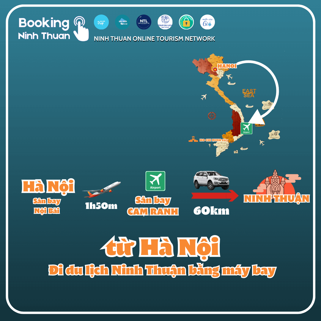 Lộ trình di chuyển từ Hà Nội đi Ninh Thuận bằng máy bay. Ảnh: Booking Ninh Thuan